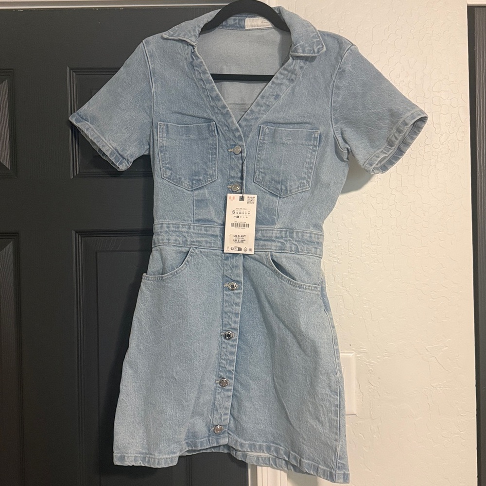 NEW NWT - Zara - mini denim short sleeve dress - small - Picture 2 of 4